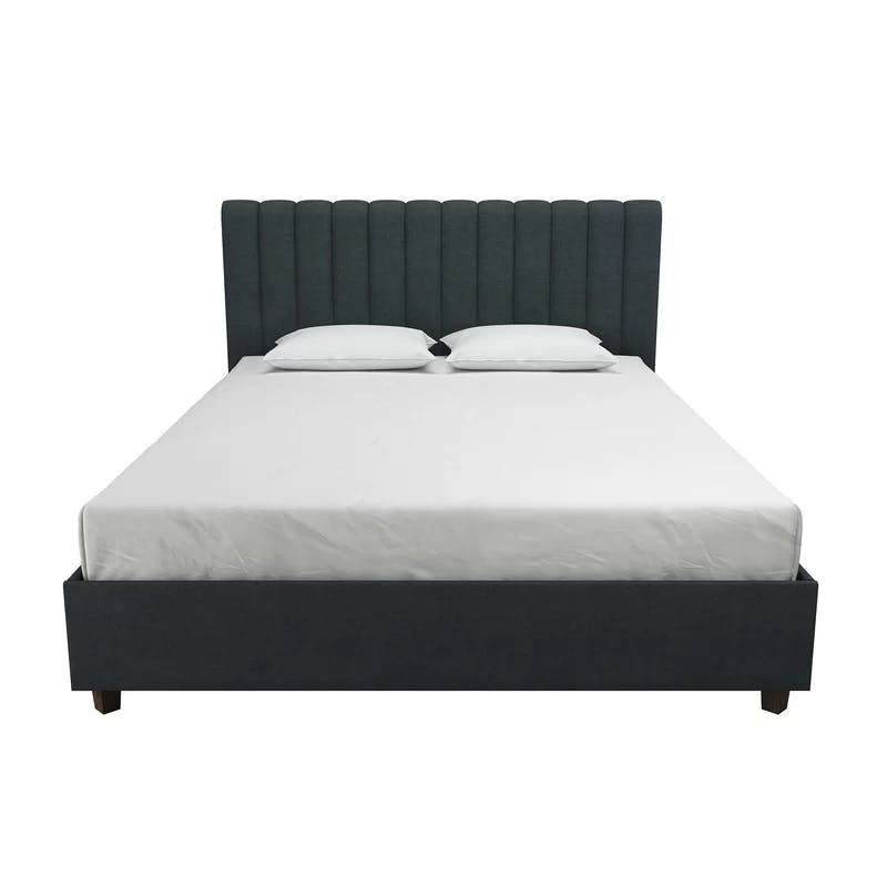 Elegant Queen-Sized Brittany Platform Bed with Tufted Linen Upholstery