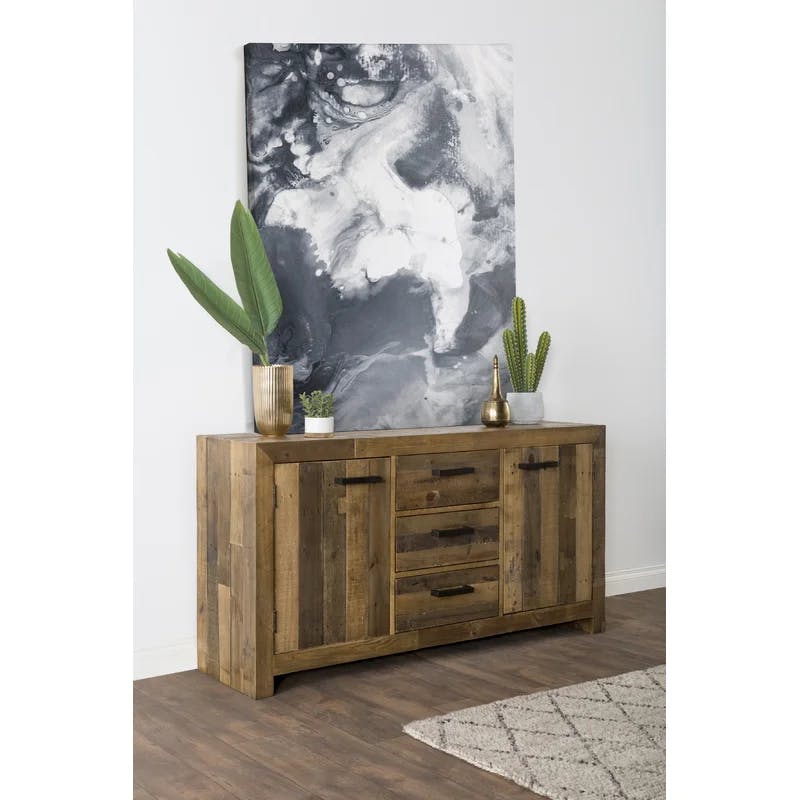 Norman Reclaimed Pine 3-Drawer Sideboard in Distressed Finish