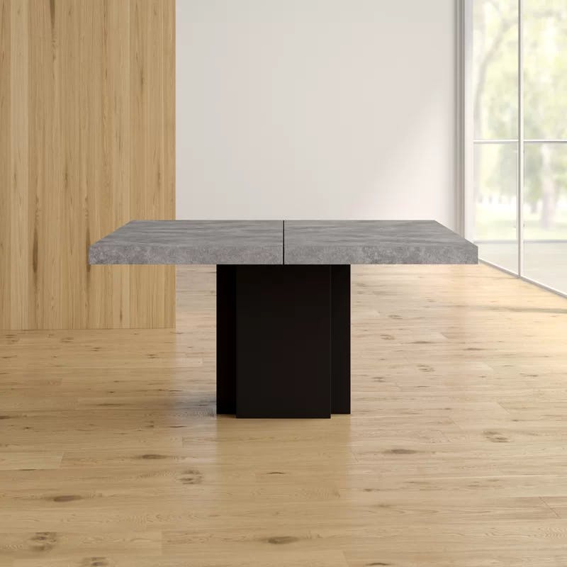 Concrete Melamine Pure Black Industrial Square Dining Table
