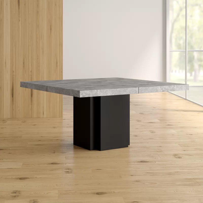 Concrete Melamine Pure Black Industrial Square Dining Table