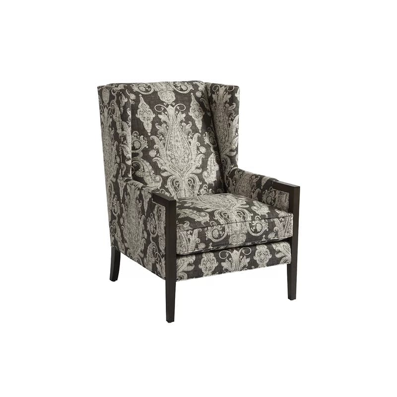 Charcoal Wood Frame Wingback Chair with Gray Upholstery