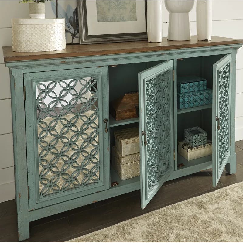 Del Transitional 56'' Green and Blue Freestanding Sideboard with Adjustable Shelving