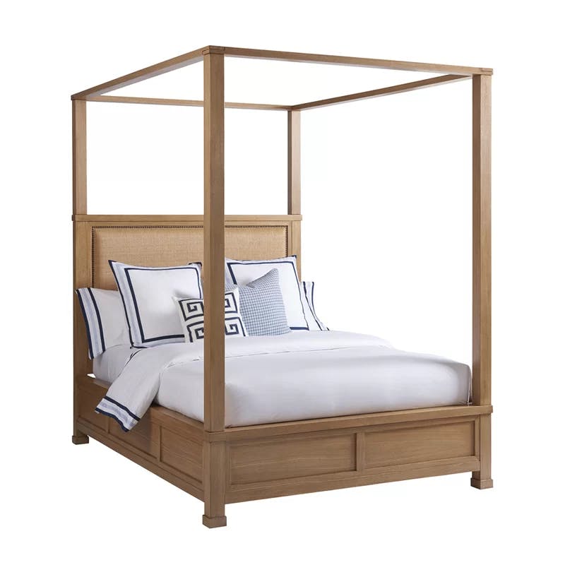 Sandstone King Canopy Bed with Nailhead Trim Upholstered Headboard
