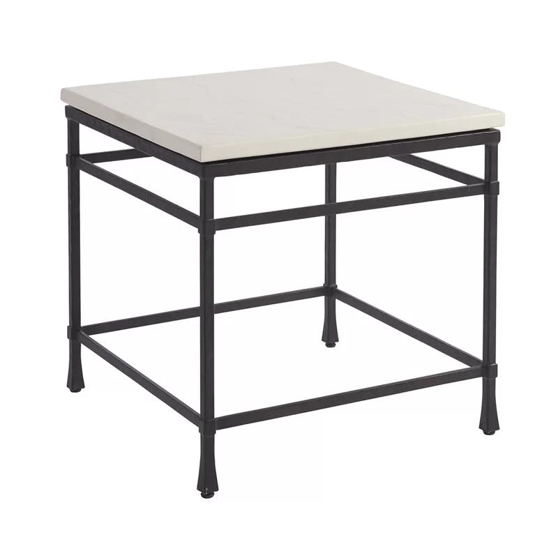 Transitional Newport 25" Black and White Stone End Table