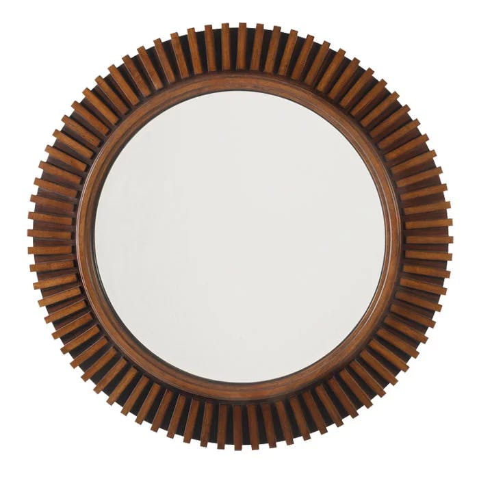 Transitional Walnut & Leather Rectangular Mirror 45.75"