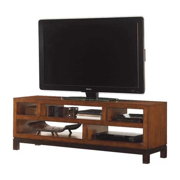 Transitional Sienna Bali Brown Media Console with Cabinet