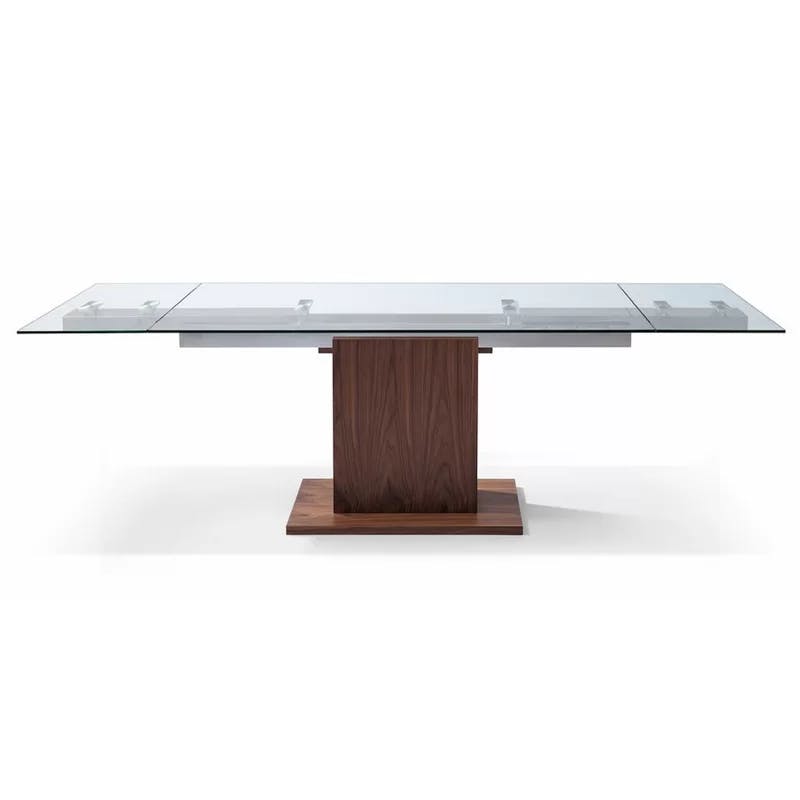 Contemporary Pilastro Walnut & Glass Extendable Dining Table