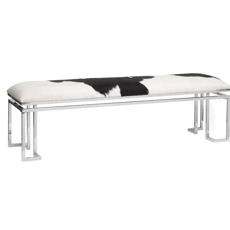 Contemporary Black and White Leather Bedroom Bench 60"