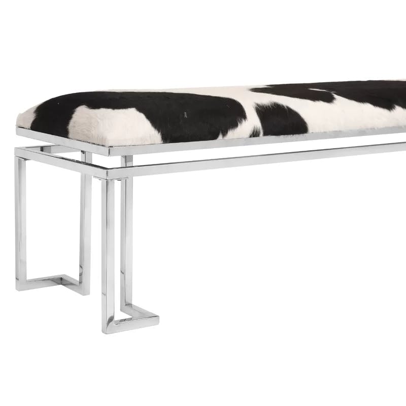 Contemporary Black and White Leather Bedroom Bench 60"