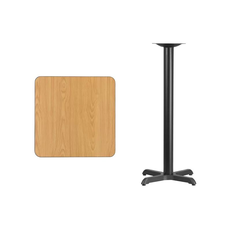Dual-Tone Natural & Walnut 24" Square Laminate Bar Height Table