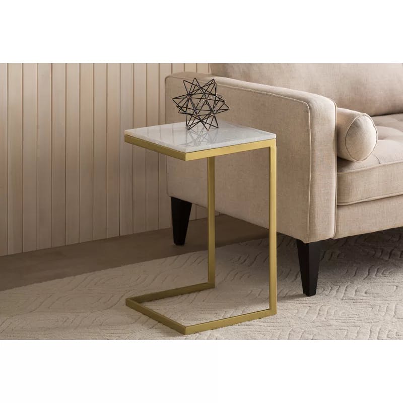 Antique Gold & White Marble Square End Table