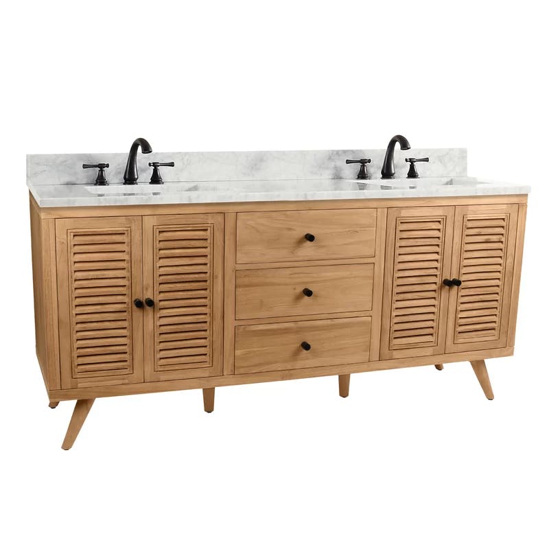 Quentin 73'' Teak and Marble Double Freestanding Vanity