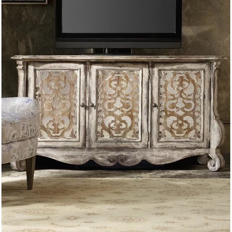 Traditional Gray-Brown Mirrored Console with Adjustable Shelves