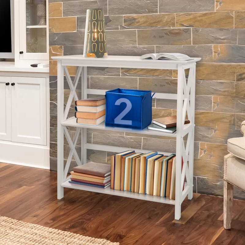 Montego X-Design 3-Tier Solid Wood White Bookcase