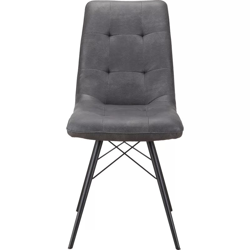 Aiello Gray Faux Leather Upholstered Side Chair with Latticed Metal Legs