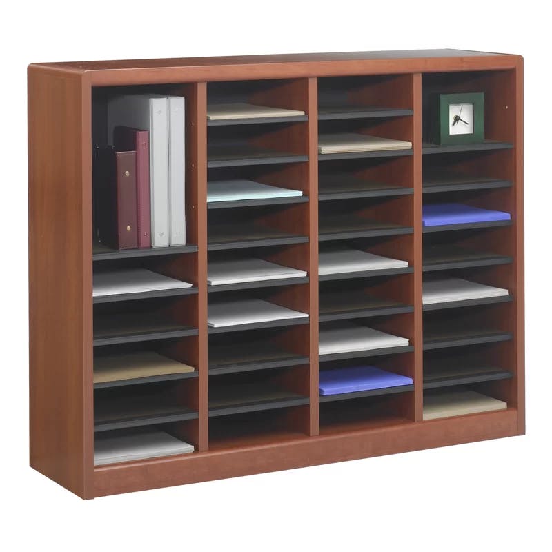 Mahogany 36-Compartment Literature Organizer with Label Holders