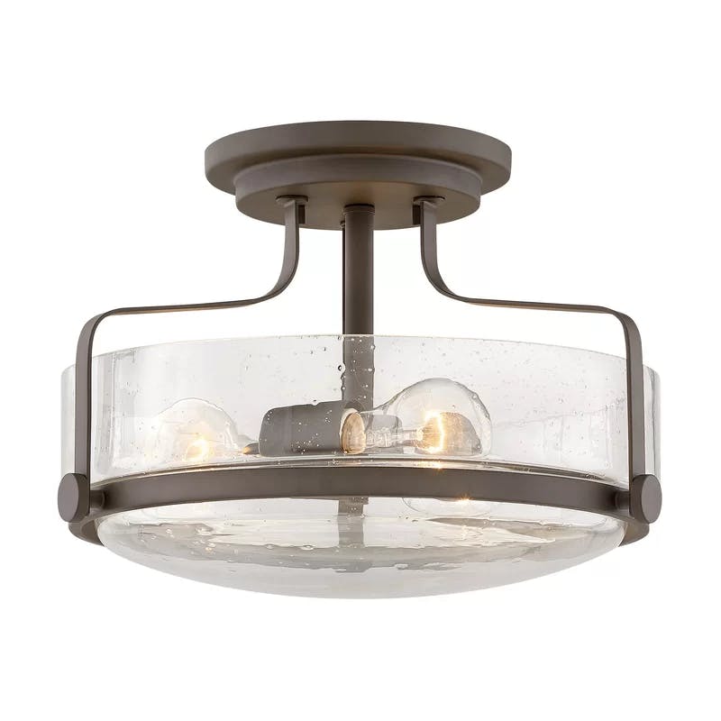 Harper Transitional Clear Seedy Glass 3-Light Ceiling Fixture in Oil Rubbed Bronze