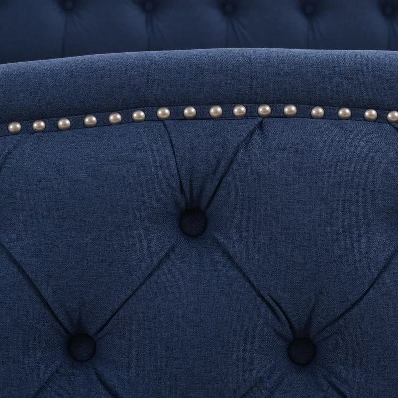 Navy Blue Velvet Tufted Wingback King Bed with Nailhead Trim