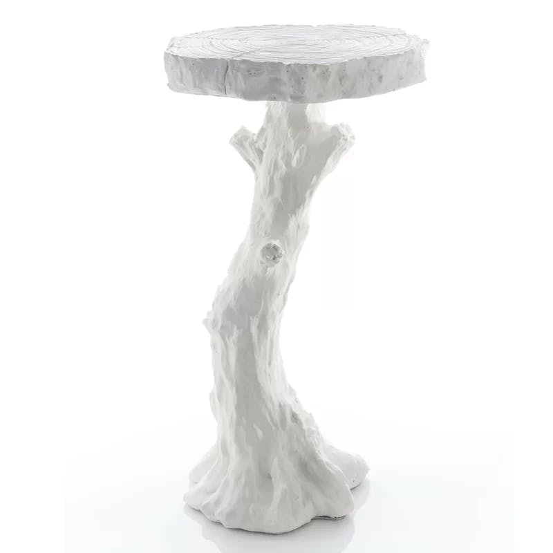 Twisted Juniper Inspired Round Faux Bois Side Table in Flat White