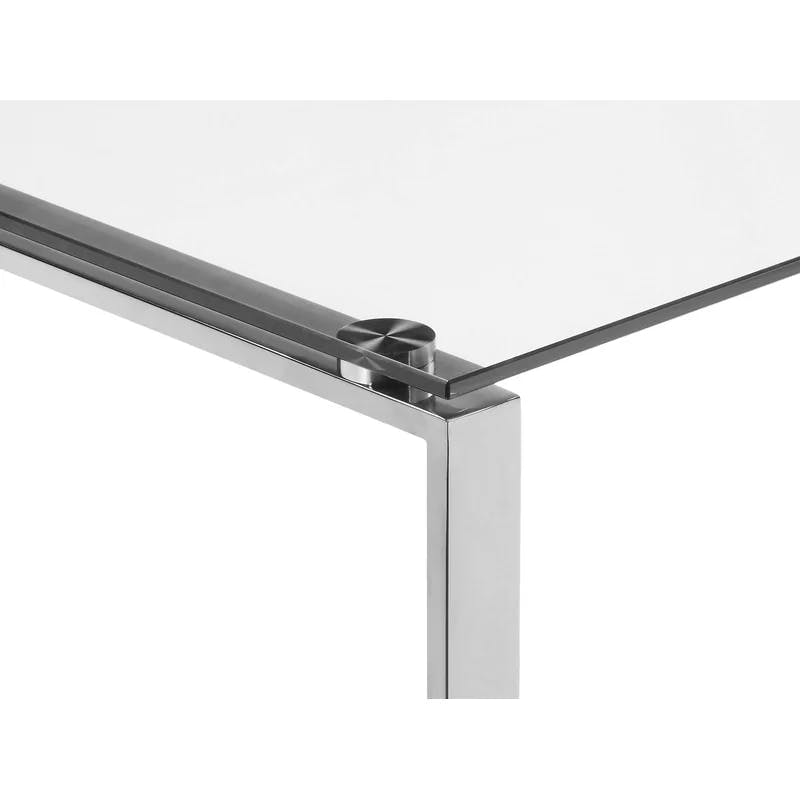 Sleek Silver Polished Steel & Tempered Glass Modern Desk