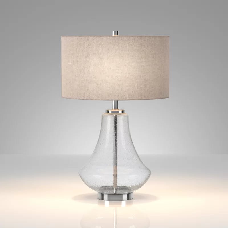 Lagos Brushed Metal 23" Seeded Glass Table Lamp with Linen Shade