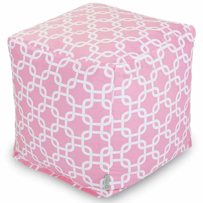 Soft Pink Cotton Cube Pouf with Eco-Friendly Polystyrene Beads