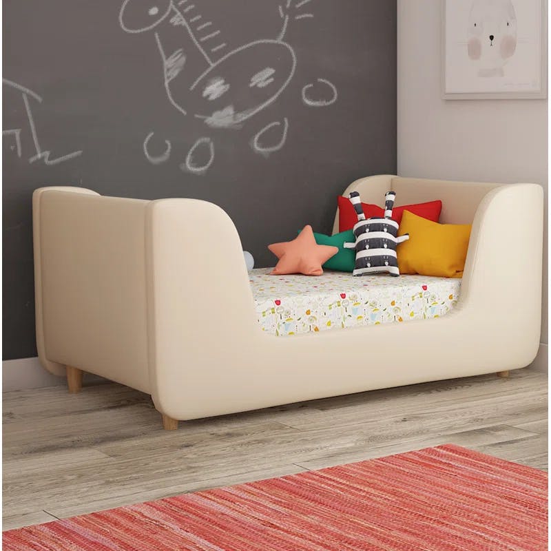 Almond Velvet Upholstered Toddler Daybed Frame