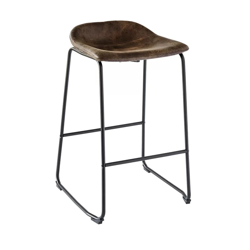 Transitional Faux Leather 29" Brown Metal Bar Stool