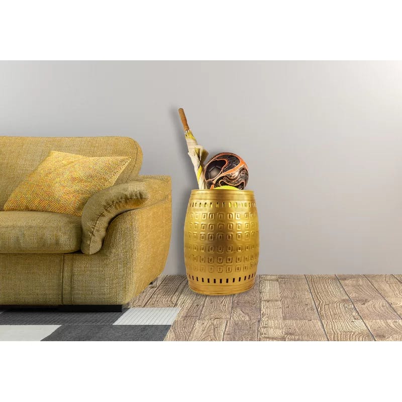 Moroccan-Inspired Brushed Gold Metal Multi-Purpose Stool/Table