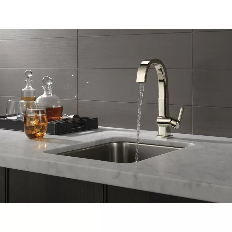 Sleek Nickel 12" Contemporary Bar Faucet with Pull-Out Spray