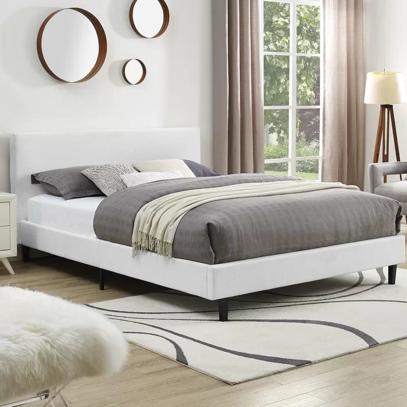Anya Chic Avant-Garde White Upholstered Queen Bed with Wood Frame