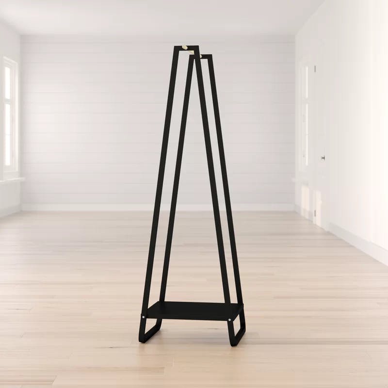 Slim Black Steel Freestanding Hanger Rack with Shelf