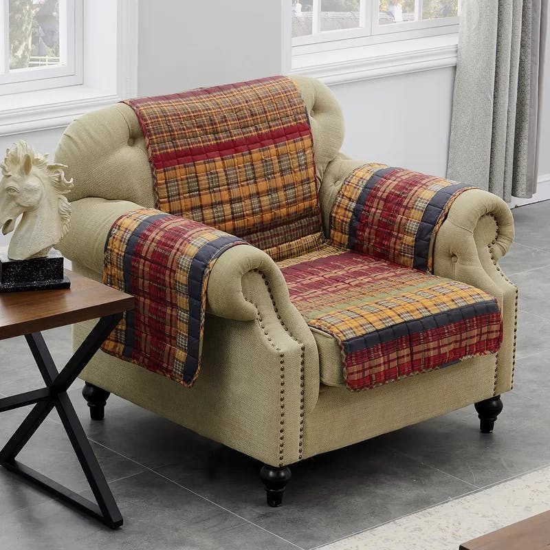 Gold Rush Quilted Armchair Protector in Mineral Red and Rosewood