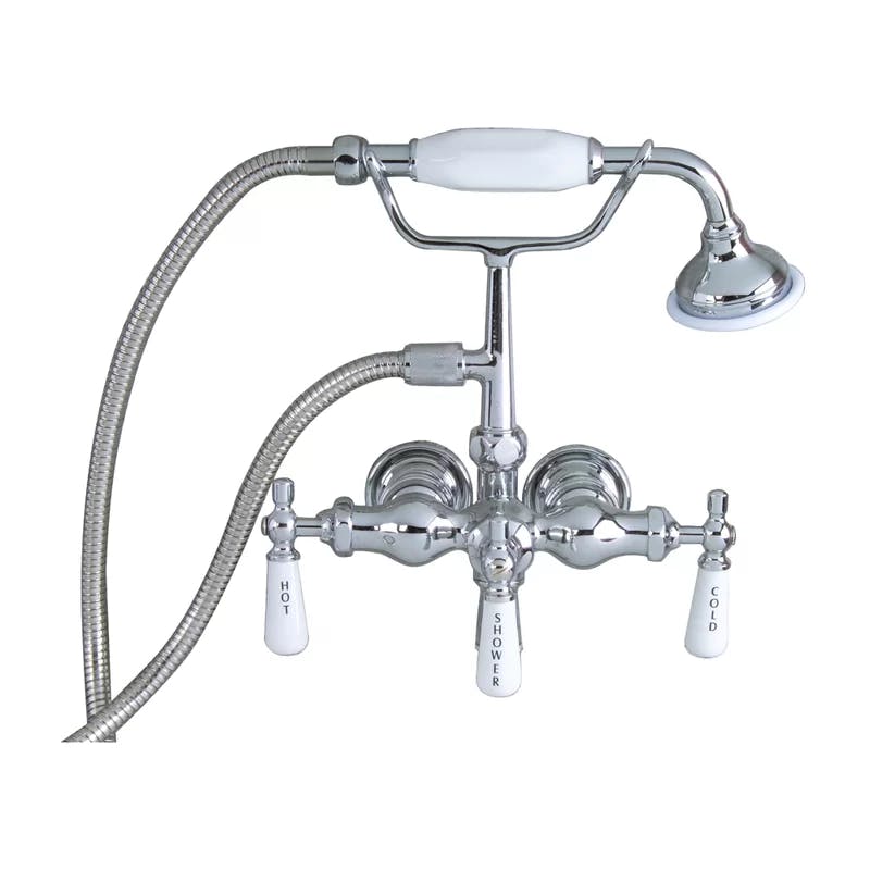 Elegant Polished Nickel Clawfoot Tub Faucet with Porcelain Handles