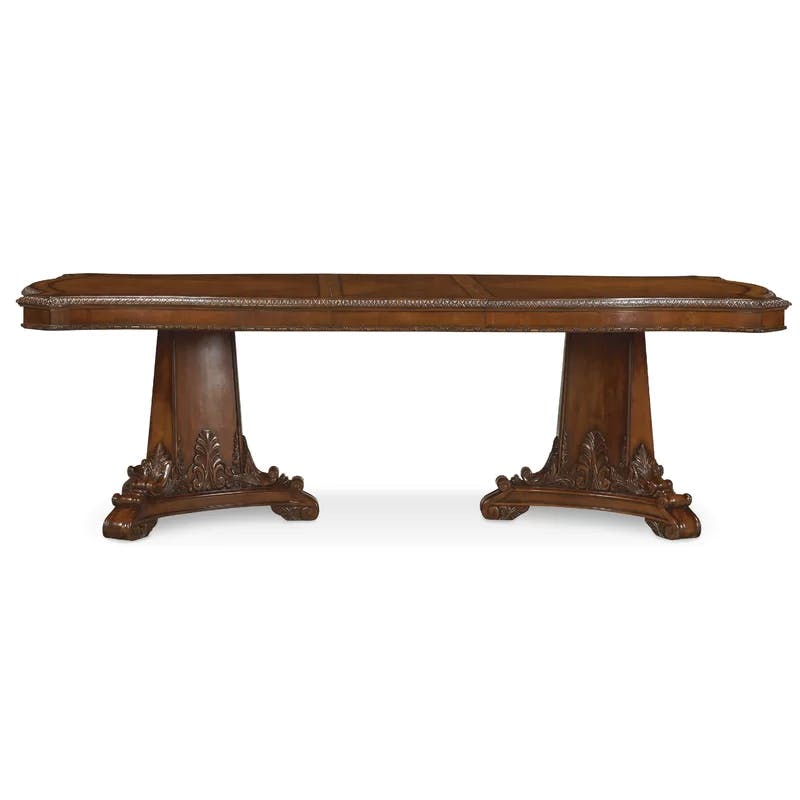 Old World Extendable Cherry Dining Table with Carved Pedestal Base