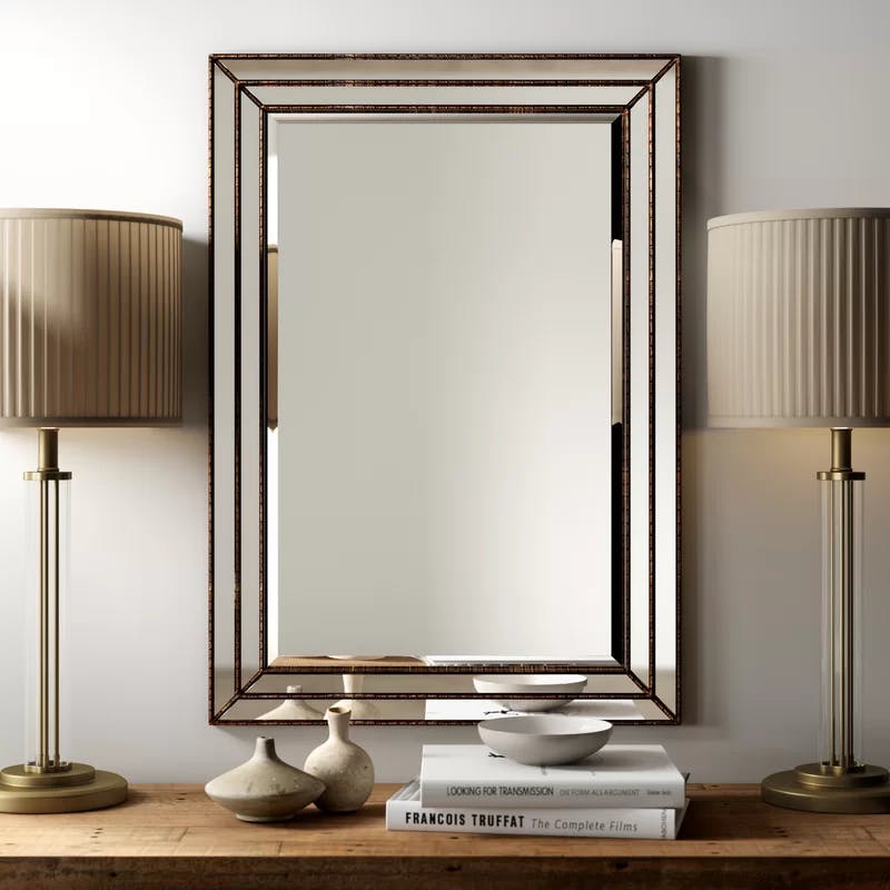 Almyra Grooved Bronze and Wood Rectangle Wall Mirror