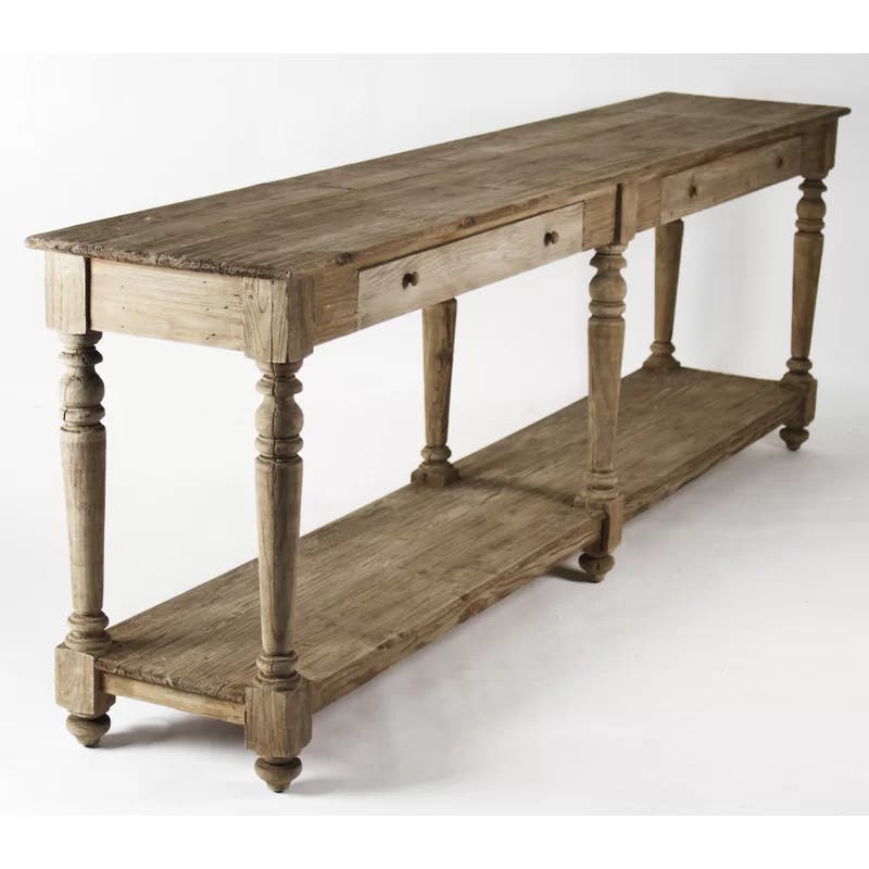 Elmwood Rustic Brown Console Table with Glass Top and Storage