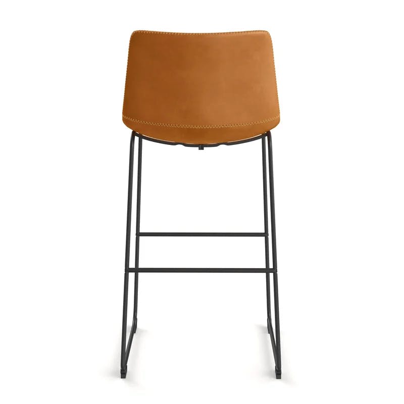 Whiskey Brown Faux Leather Mid-Century Bar Stools, Set of 2