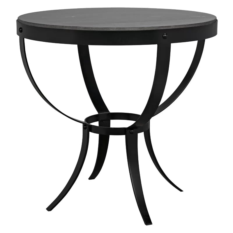Byron 30" Round Marble Top Pedestal End Table in Stone and Metal