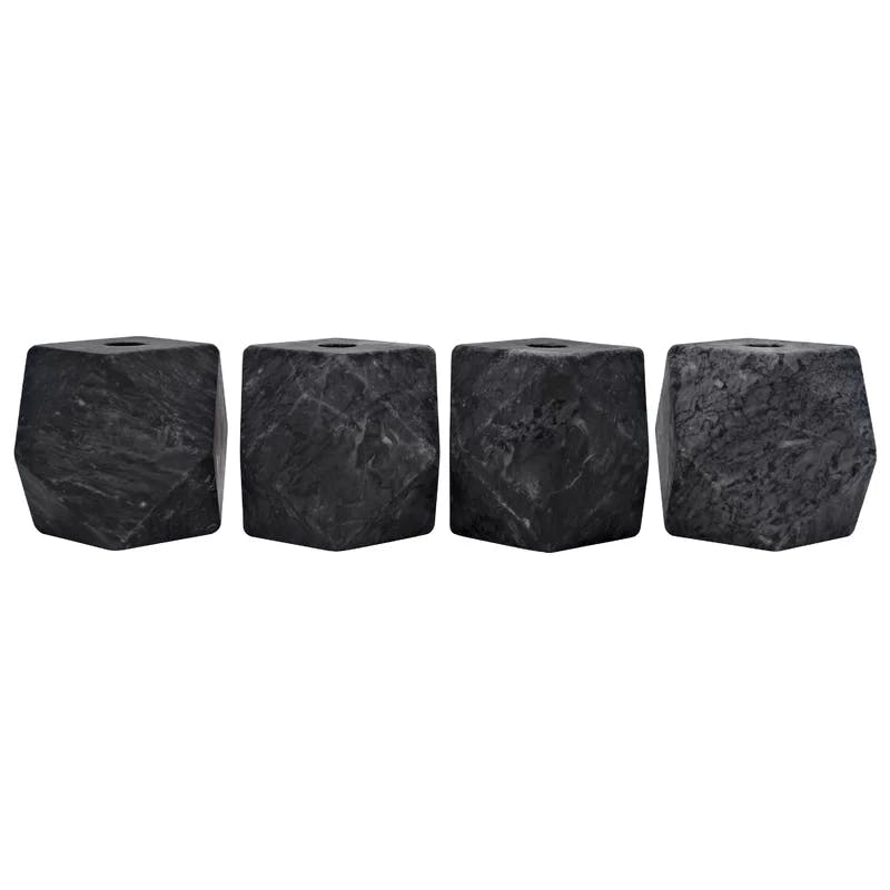 Noir Polyhedron 4-Candle Capacity Tabletop Holder in Black Marble