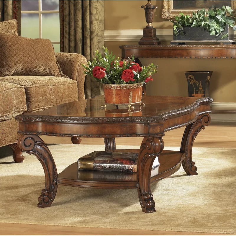 Old World 52" Oval Coffee Table in Warm Pomegranate