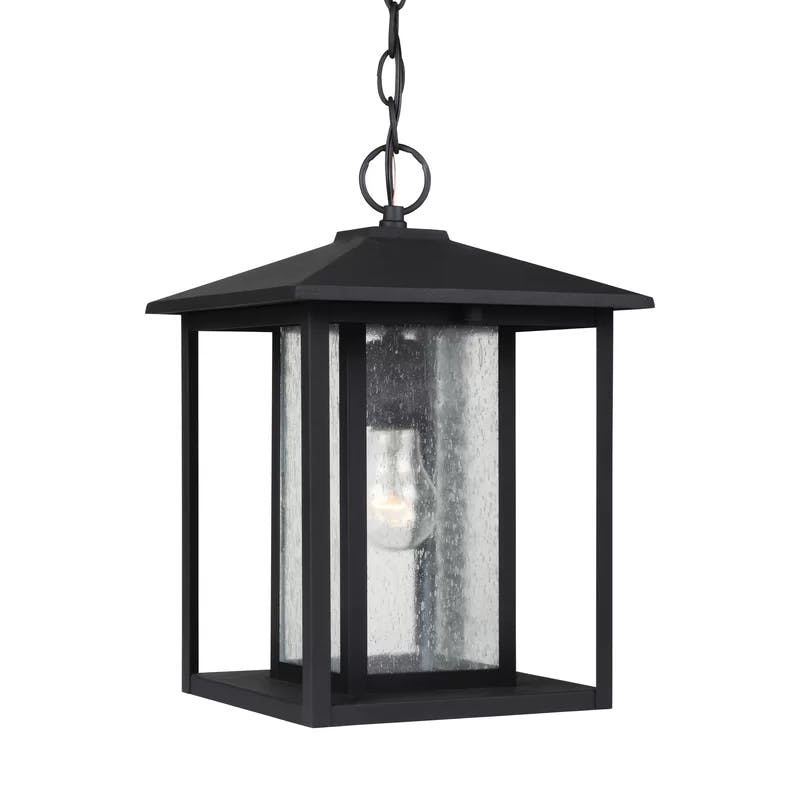 Vermont Mini Black Metal Hanging Lantern with Clear Seeded Glass