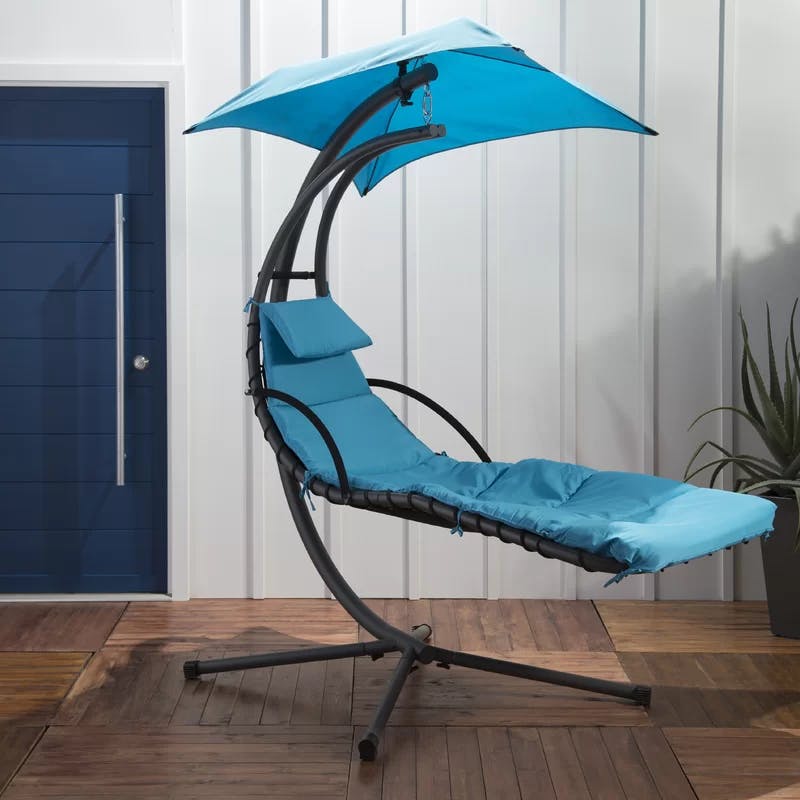 Teal Floating Chaise Lounge Chair with Canopy and Cushions