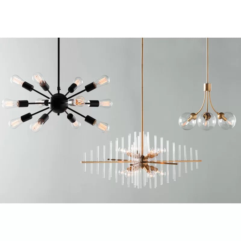 Eclipse Natural Brass 3-Light Globe Chandelier with Clear Glass Shades