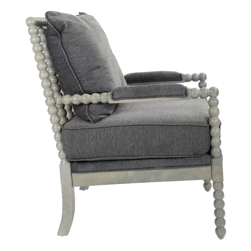Abbott Brushed Gray Hardwood Spindle Accent Chair with Padded Seat