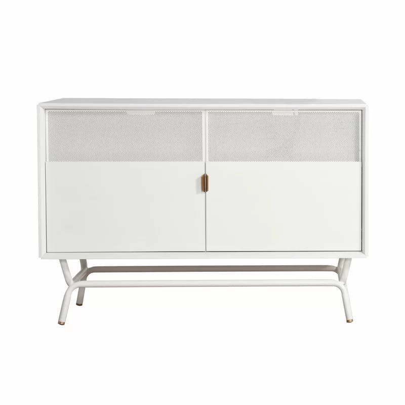 Dang 42" White Perforated Steel TV Stand with Brass Details