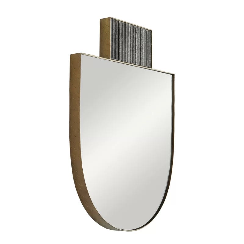 Lianna Unique Shape Hammered Gold Wall Mirror with Marble Crown