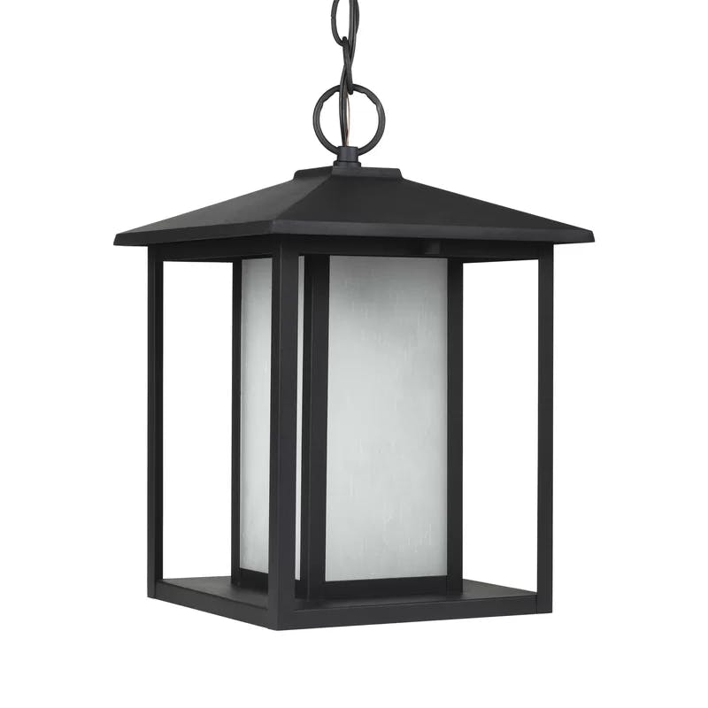 Hunnington Transitional Black Outdoor Pendant with Etched Seeded Glass