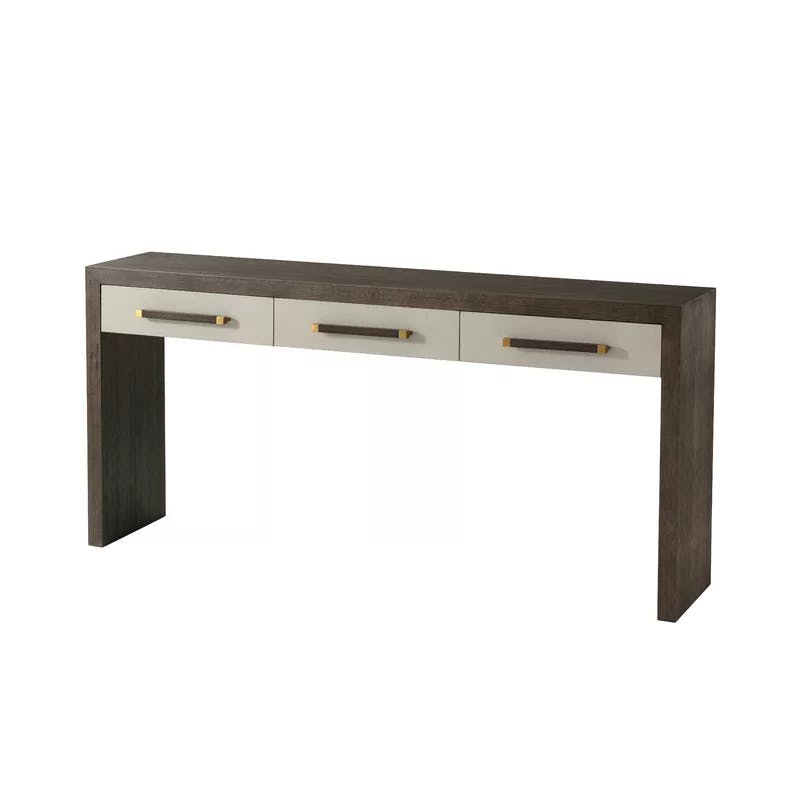 Transitional Isher 63'' Gray-Brown Wood & Metal Console Table with Storage