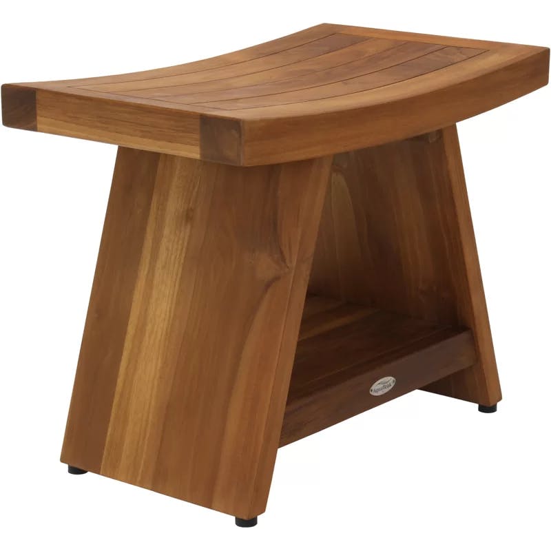 Eco-Friendly Solid Teak Wood Spa Bench with Shelf, 24"